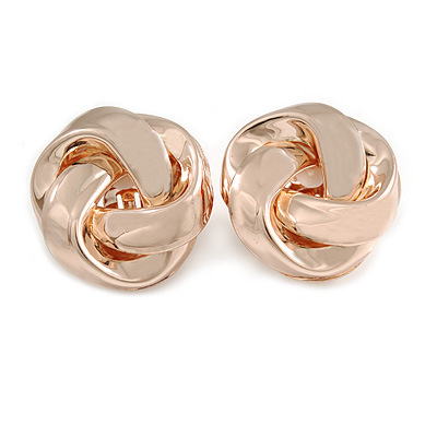 Large Polished Rose Gold Tone Knot Clip On Earrings - 35mm D