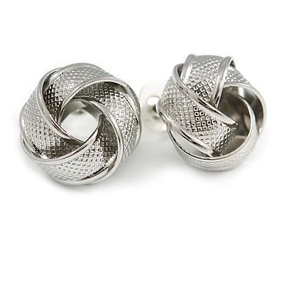 Silver Tone Textured Knot Stud Earrings - 20mm D