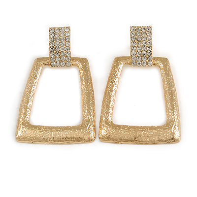 Contemporary Square Textured Crystal Drop Earrings In Gold Tone - 60mm L