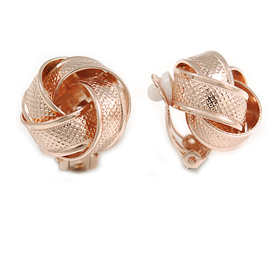 Rose Gold Tone Textured Knot Clip On Earrings - 20mm Diameter