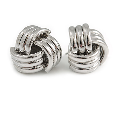 Polished Silver Tone Knot Stud Earrings - 20mm D