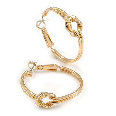 30mm Polished/ Textured Knot Hoop Earrings In Gold Tone Metal