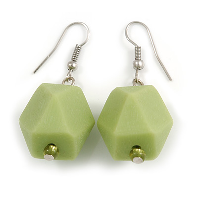 Pastel Green  Faceted Resin Bead Drop Earrings with Silver Tone Closure - 40mm Long