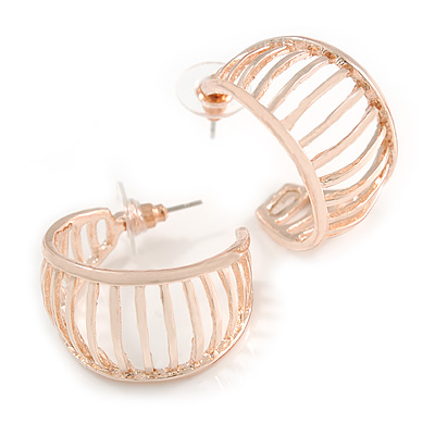 Small Rose Gold Tone with Bar Element Half Hoop/ Creole Earrings - 25mm Diameter - main view
