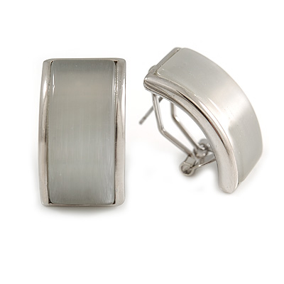 Small C-Shape Light Gray Earrings In Silver Tone - 25mm Tall