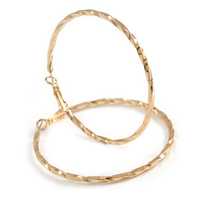 60mm D/ Gold Tone Twisted Hoop Earrings/ Large