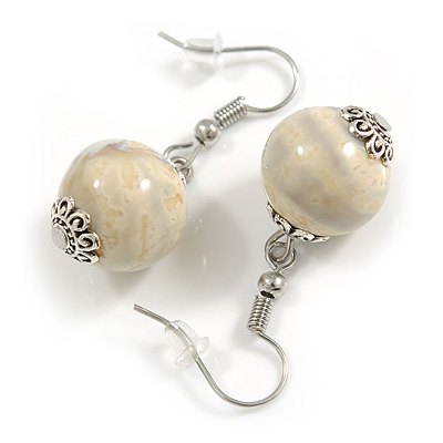 15mm Antique White Round Ceramic Drop Earrings - 35mm Long - main view