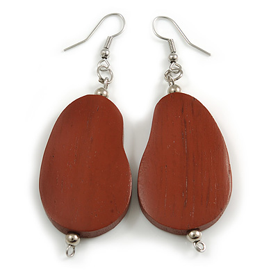 Lucky Beans Brown Painted Wooden Drop Earrings - 65mm Long