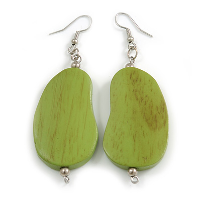 Lucky Beans Lime Green Painted Wooden Drop Earrings - 65mm Long