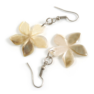 50mm L/Natural Flower Shape Sea Shell Earrings/Handmade/ Slight Variation In Colour/Natural Irregularities - main view