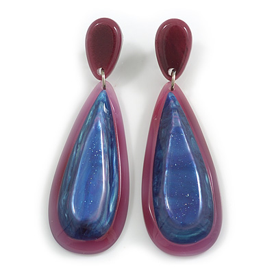 Statement Purple/ Blue Teardrop Acrylic Long Earrings - 80mm L