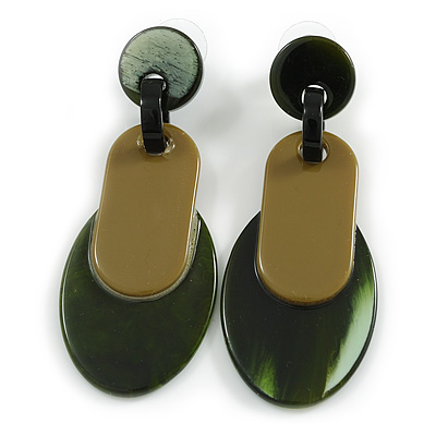 Geometric Acrylic Drop Earring in Green/ Olive - 70mm Drop (Come with Assymetric Pattern) - main view