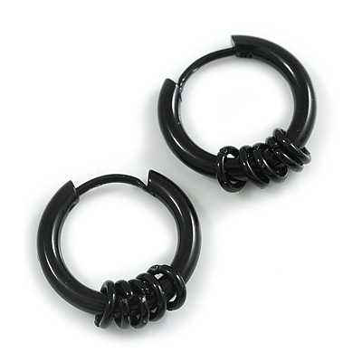 18mm D/ Minimalist Small Sleeper Hoop Huggie Earrings in Black Tone Suitable for Men/Women