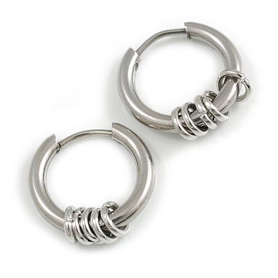 18mm D/ Minimalist Small Sleeper Hoop Huggie Earrings in Silver Tone Suitable for Men/Women