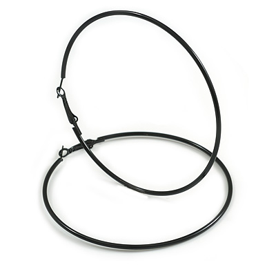 80mm D/ Black Enamel Slim Hoop Earrings/ Extra Large - main view