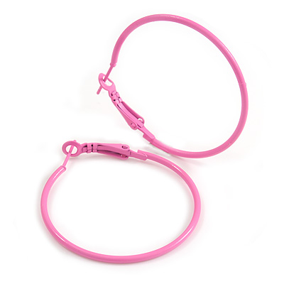 40mm D/ Pink Enamel Slim Hoop Earrings