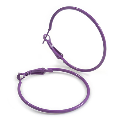 40mm D/ Purple Enamel Slim Hoop Earrings