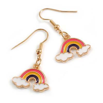 Multicoloured Enamel Rainbow Drop Earrings in Gold Tone - 35mm L - main view