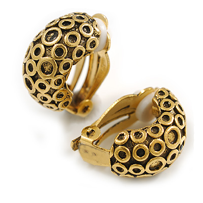 C Shape Pattern Clip On Earrings In Aged Gold Tone - 20mm L