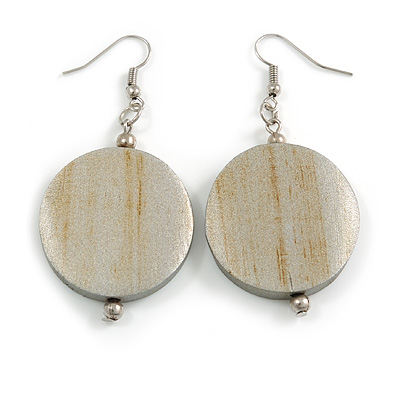 30mm Antique Metallic Painted Wood Coin Drop Earrings - 60mm L