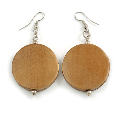 30mm Gold Bronze Painted Wood Coin Drop Earrings - 60mm L
