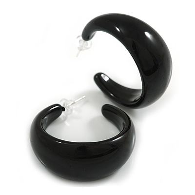 Black Acrylic Half Hoop Earrings - 40mm D
