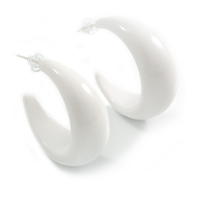 White Acrylic Half Hoop Earrings - 40mm D