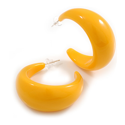 Banana Yellow Acrylic Half Hoop Earrings - 40mm D - main view