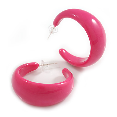 Pink Acrylic Half Hoop Earrings - 40mm D