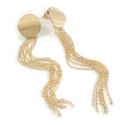 Multi Chain Fringe Long Earrings in Gold Tone - 10cm L