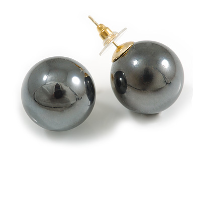 Large Hematite Coloured Acrylic Ball Stud Earrings - 20mm Diameter