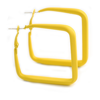 45mm D/ Slim Yellow Square Hoop Earrings in Matt Finish - Large Size