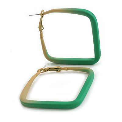 45mm D/ Slim Square Hoop Earrings in Matt Finish (Green/Yellow Shades) - Large Size
