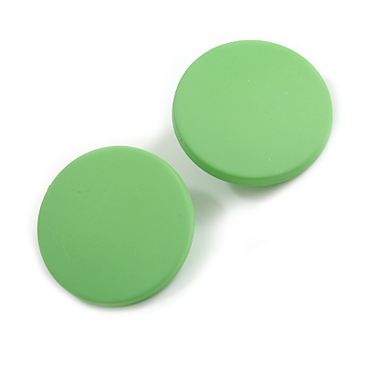 35mm D/ Lime Green Acrylic Coin Round Stud Earrings in Matt Finish