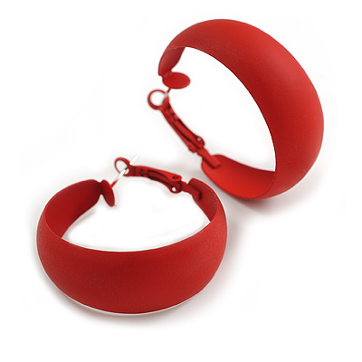 40mm D/ Wide Red Hoop Earrings in Matt Finish - Medium Size