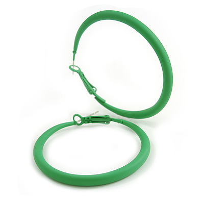 50mm D/ Slim Green Hoop Earrings in Matt Finish - Large Size