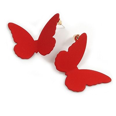 Matt Red Butterfly Stud Earrings - 30mm Wide