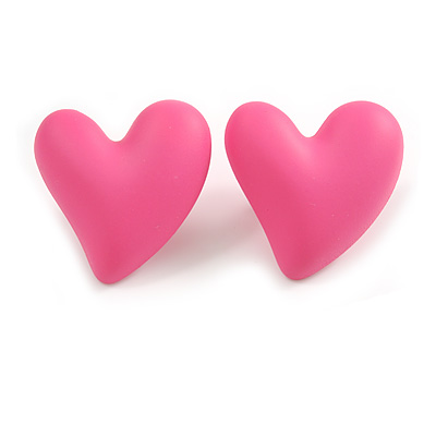 Pink Acrylic Heart Stud Earrings (one-sided design) - 25mm Tall