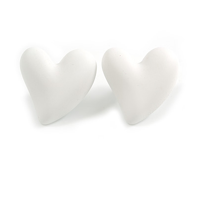 White Acrylic Heart Stud Earrings (one-sided design) - 25mm Tall - main view
