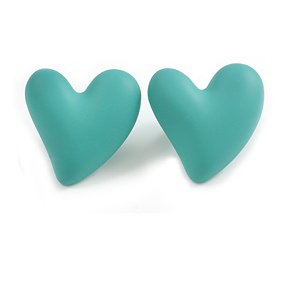 Mint Green Acrylic Heart Stud Earrings (one-sided design) - 25mm Tall - main view