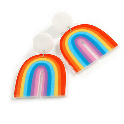 Large Multicoloured Rainbow Acrylic Drop Earrings - 55mm Long