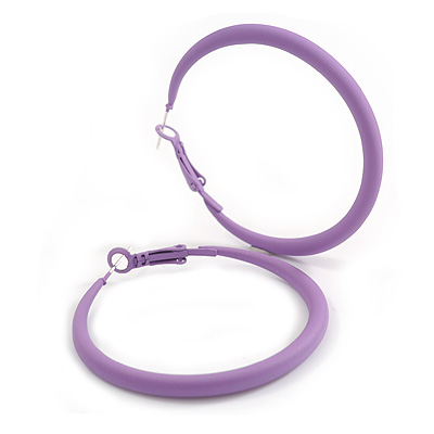 50mm D/ Slim Lilac Hoop Earrings in Matt Finish - Large Size