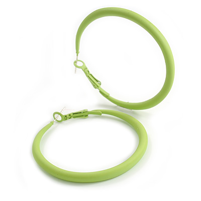 50mm D/ Slim Lime Green Hoop Earrings in Matt Finish - Large Size
