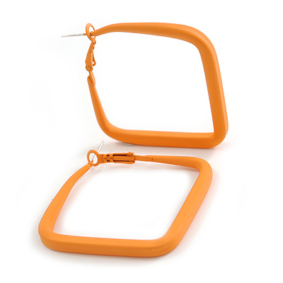 45mm D/ Slim Orange Square Hoop Earrings in Matt Finish - Large Size
