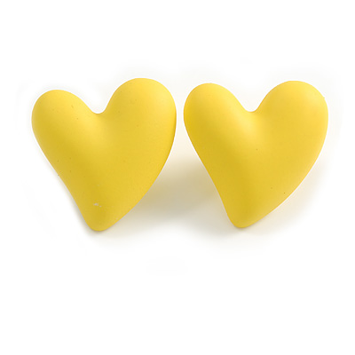 Bright Yellow Acrylic Heart Stud Earrings (one-sided design) - 25mm Tall