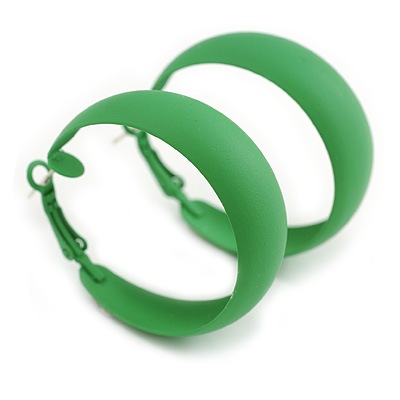 40mm D/ Wide Green Hoop Earrings in Matt Finish - Medium Size