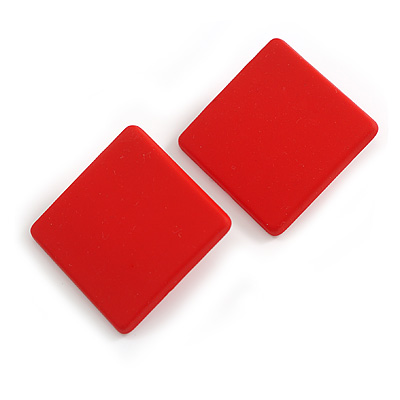 30mm Tall/ Red Acrylic Square Stud Earrings in Matt Finish - main view
