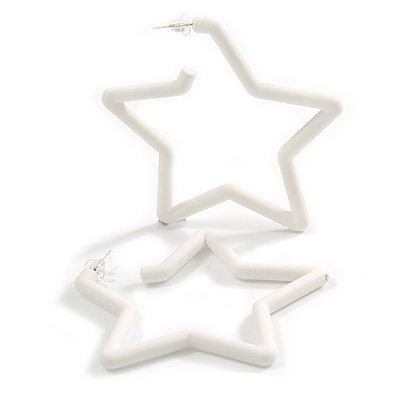 Large White Acrylic Star Hoop Earrings - 70mm Across - main view