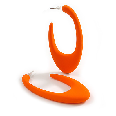 Oval Orange Acrylic Hoop Earrings - 70mm Tall
