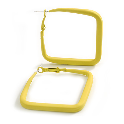 45mm D/ Slim Neon Yellow Square Hoop Earrings in Matt Finish - Large Size